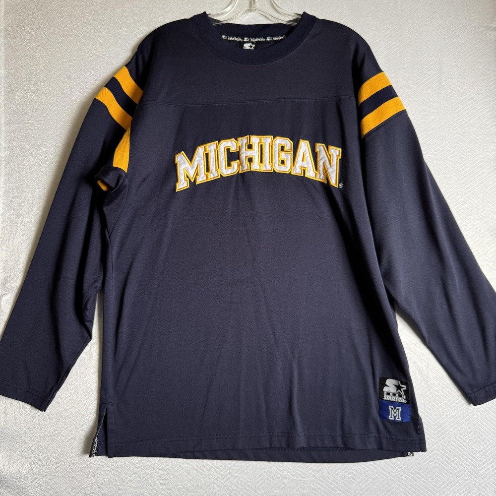 Michigan Wolverines Shirt Mens Medium Blue‎ NCAA Football Long Sleeve Starter